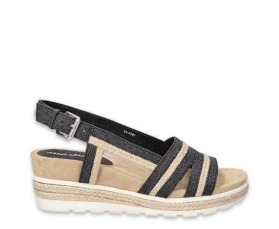 Easy Street Womens Mel Wedge Sandals, 9 1/2 Medium, Black
