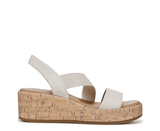 LifeStride Women's Odette Square Open Toe Wedge Sandals - Bone White Fabric
