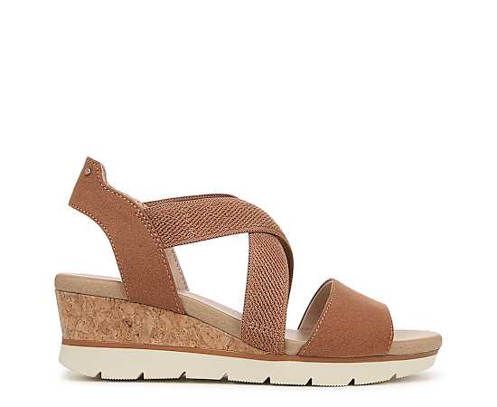 Dr. Scholl's Women's Just Cute Wedge Sandal Honey Brown Fabric DRSCH Leather 6.0 M
