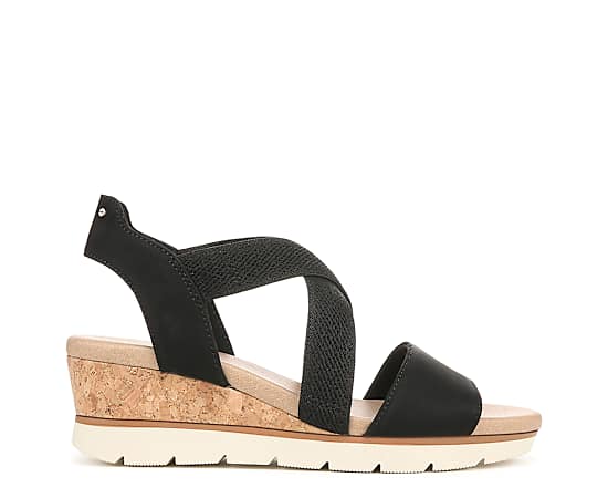 Dr. Scholl's Women's Just Cute Wedge Sandal Black Fabric DRSCH Leather 10.0 M