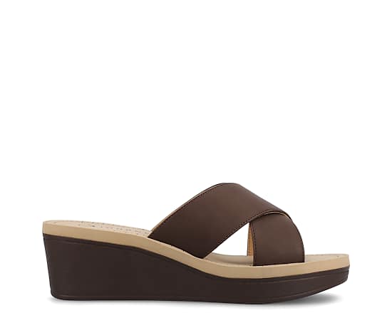 Journee Collection Womens Biara Wedge Sandals, 8 Medium, Brown
