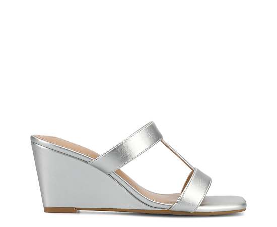 Journee Collection Womens Clodie Wedge Sandals, 8 Medium, Silver