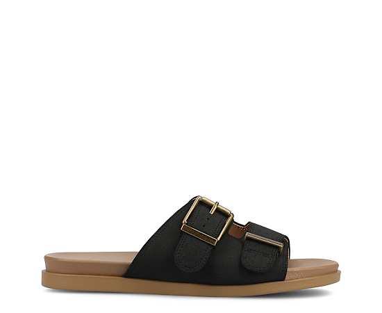 Journee Collection Womens Cosette Adjustable Strap Flat Sandals, 11 Medium, Black