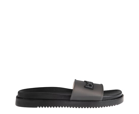 bebe Women's Sandal with Translucent Upper and Rubber Logo Patch - Black/grey