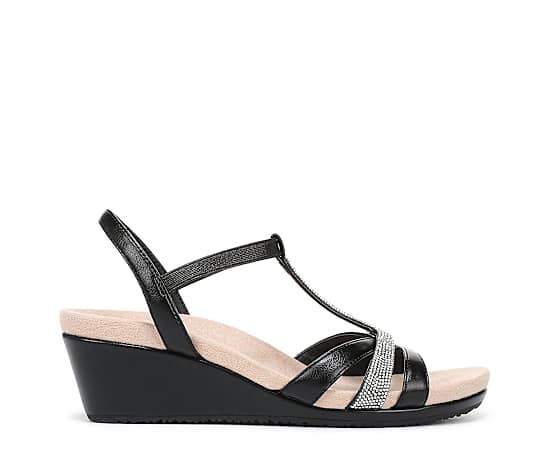 LifeStride Shoes Mimosa Wedge Sandal (Black Faux Leather) 7.5 M