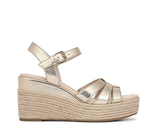 LifeStride Shoes Havana Espadrille Wedge Sandal (Platino Gold Faux Leather) 10.0 W