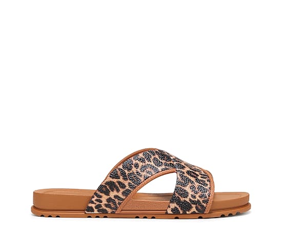 Dr. Scholl's Women's Sun Dreamer Slide Sandal Brown Leopard Faux Leather DRSCH 6.0 M