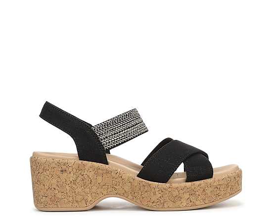 Bzees For LifeStride Shoes Verity Platform Sandal (Black Multi Denim Fabric) 7.5 M