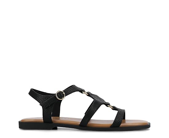 Journee Collection Womens Briley Ankle Strap Flat Sandals, 8 Medium, Black