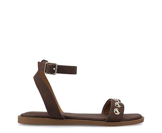 Journee Collection Womens Primrose Ankle Strap Flat Sandals, 11 Medium, Brown