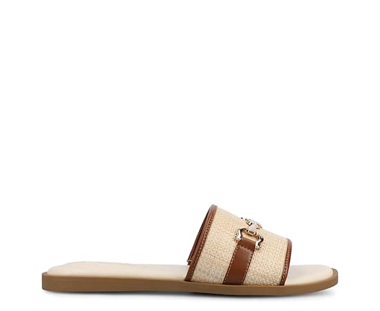Journee Women's Priya Flat Slide Sandals - Natural Cognac - Size 7