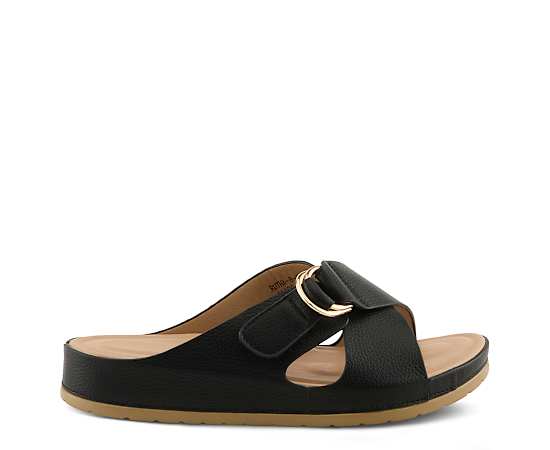 Patrizia Rutha Women's Synthetic Leather Criss-Cross Slide with Sandal - Black