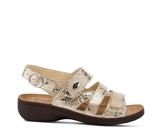 Flexus Women's Acamar Slingback Sandal with Leather Upper Detail - Gold multi