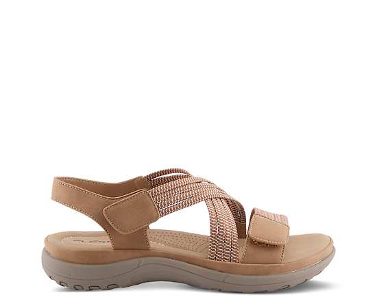 Flexus Women's Crossbeam Sport Sandal with Adjustable Strap - Tan