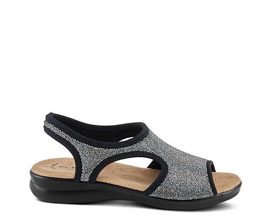 Flexus Women's Nyaman-Pindott Slingback Sandal with Rubber Sole - Black
