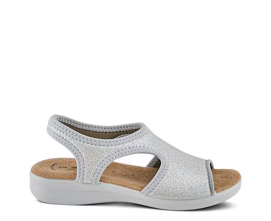 Flexus Women's Nyaman-Pindott Slingback Sandal with Rubber Sole - Silver