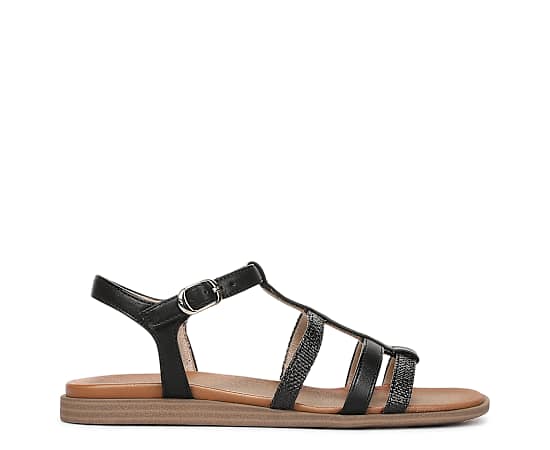 Naturalizer Women's Julia Strappy Flat Sandals - Black Faux Raffia