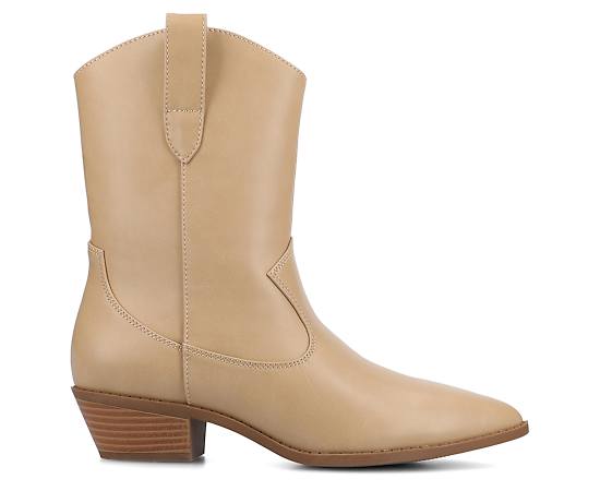 Journee Collection Womens Fritzie Block Heel Booties, 11 Medium, Beige