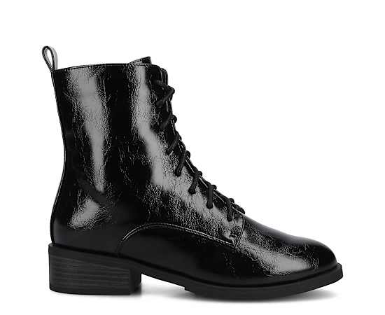 Journee Collection Women's Vienna Lace Up Stacked Heel Booties - Crinkle Black