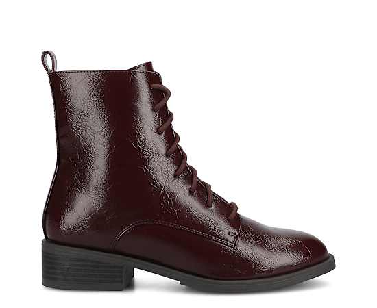 Journee Collection Women's Vienna Lace Up Stacked Heel Booties - Oxblood