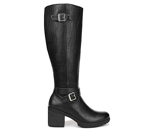 Dr. Scholl's Women's Prairie Block Heel Knee High Boot Black Faux Leather DRSCH 9.5 M