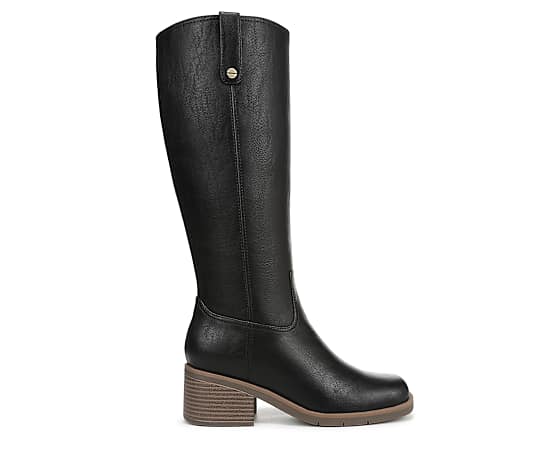 Dr. Scholl's Women's Joplin Square Toe Block Heel Riding Tall Boots - Black Faux Leather