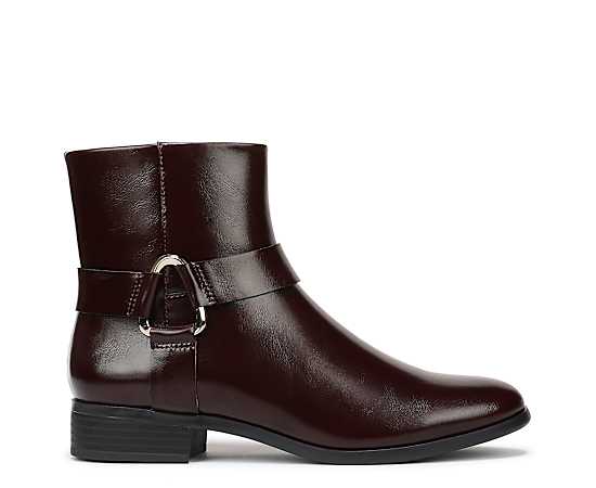 LifeStride Women's Simona Zip Short Booties - Chocolate Plum Faux Patent Leather