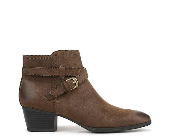 LifeStride Women's Oaklyn Zip Short Pointed Toe Booties - Dark Taupe Faux Suede