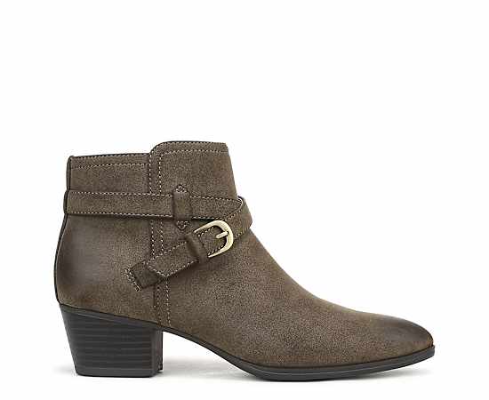 LifeStride Women's Oaklyn Zip Short Pointed Toe Booties - Olive Faux Suede