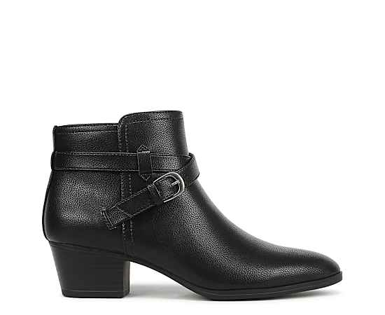 LifeStride Women's Oaklyn Zip Short Pointed Toe Booties - Black Faux Leather