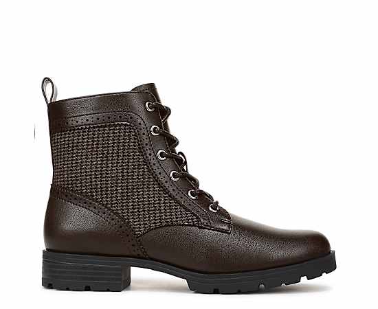 LifeStride Women's Lena Zip Lace-Up Booties - Dark Brown Faux Leather