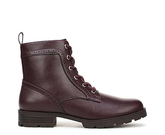 LifeStride Women's Lena Zip Lace-Up Booties - Chocolate Plum Faux Leather