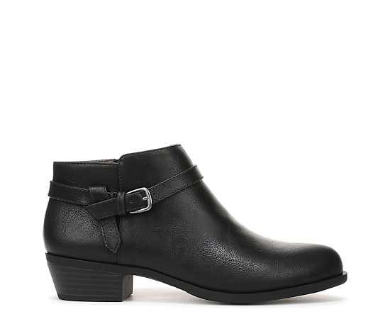 LifeStride Women's Ada Zip Almond Toe Short Boots - Black Faux Leather