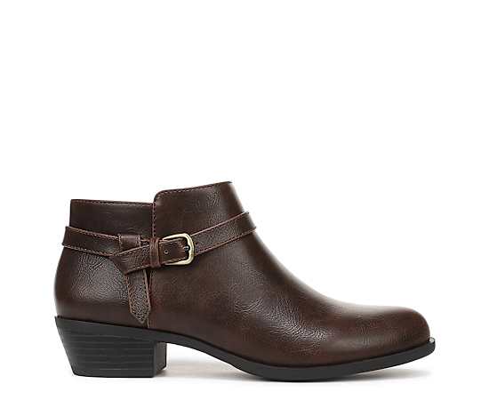 LifeStride Women's Ada Zip Almond Toe Short Boots - Dark Brown Faux Leather
