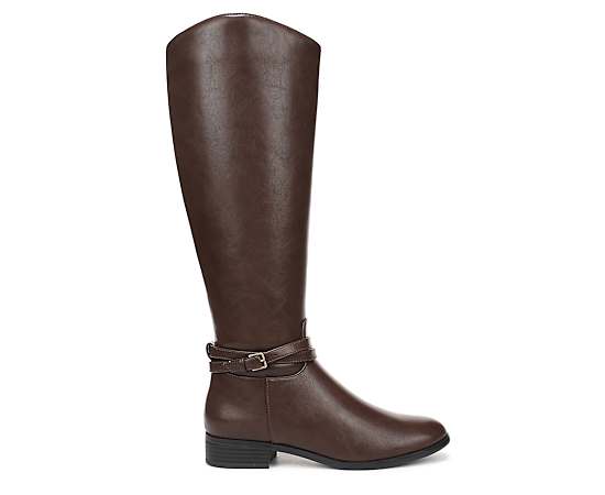 LifeStride Women's Scout Riding Tall Round Toe Boots - Dark Brown Faux Leather