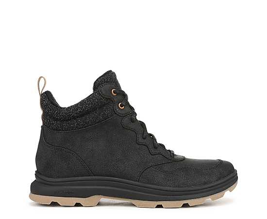 Ryka Women's Bismark Lace-Up Short Booties - Black Faux Leather/Wool