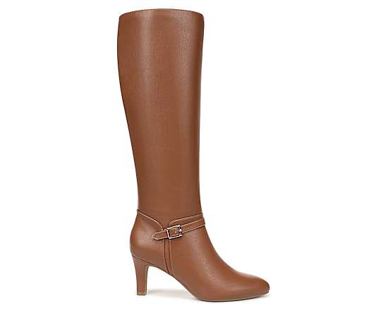 LifeStride Women's Glenore Zip Wide Calf Tall Almond Toe Boots - Caramel Faux Leather