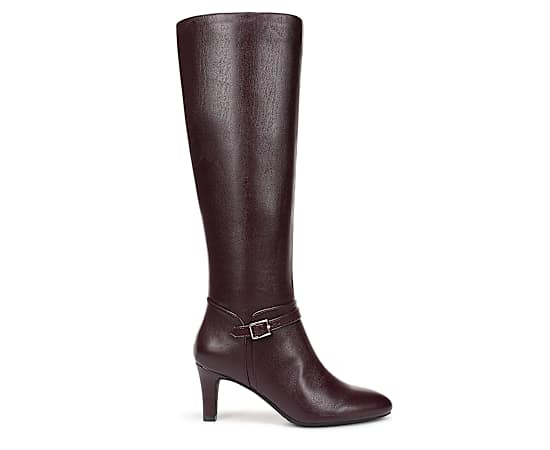 LifeStride Women's Glenore Zip Wide Calf Tall Almond Toe Boots - Chocolate Plum Faux Leather