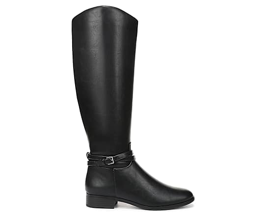 LifeStride Women's Scout Wide Calf Riding Tall Block Heel Boots - Black Faux Leather