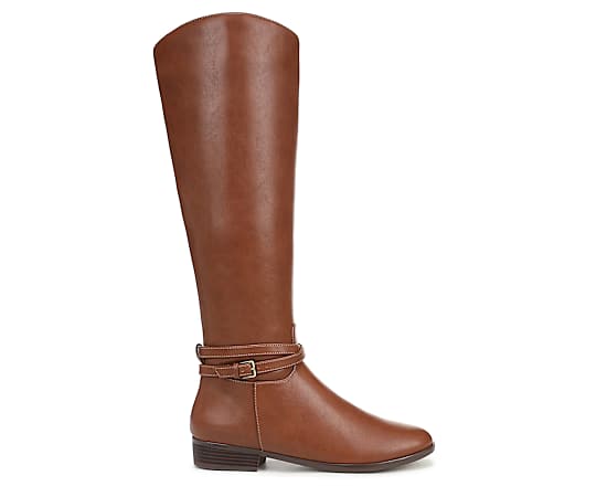 LifeStride Women's Scout Wide Calf Riding Tall Block Heel Boots - Dark Tan Faux Leather