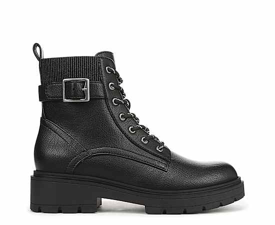 Blowfish Malibu Women's Del Mar Combat Round-Toe Boots - Black Faux Leather