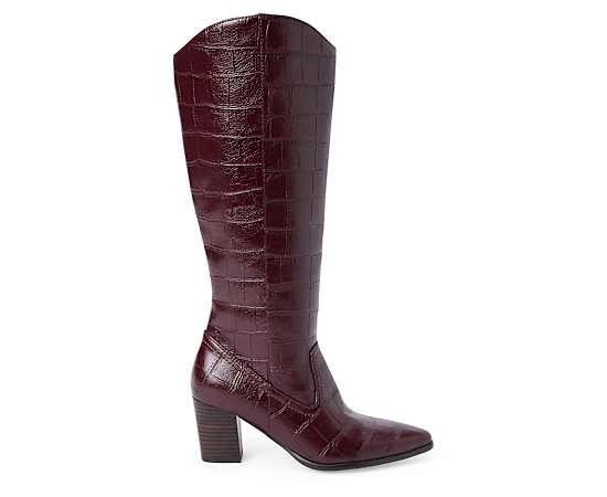 Coconuts by Matisse Kirby Knee-High Pointed-Toe Block-Heel Boots - Burgundy croc