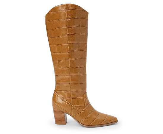 Coconuts by Matisse Kirby Knee-High Pointed-Toe Block-Heel Boots - Tan croc
