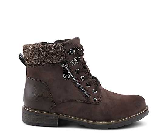 Patrizia Women's Jadelyn Hiker-Inspired Lace-Up Boots with Sweater Collar and Zipper - Chocolate brown