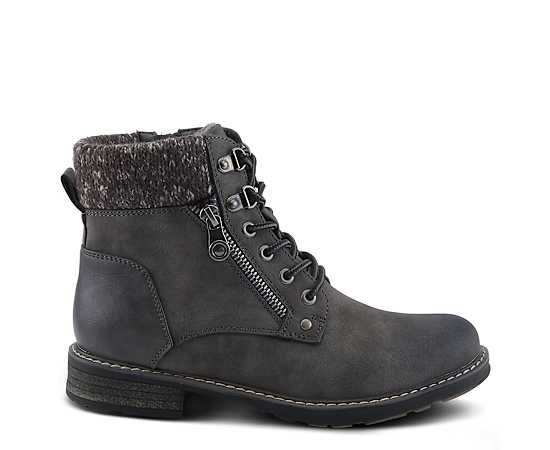 Patrizia Women's Jadelyn Hiker-Inspired Lace-Up Boots with Sweater Collar and Zipper - Dark grey