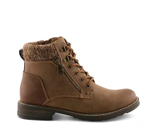 Patrizia Women's Jadelyn Hiker-Inspired Lace-Up Boots with Sweater Collar and Zipper - Light brown