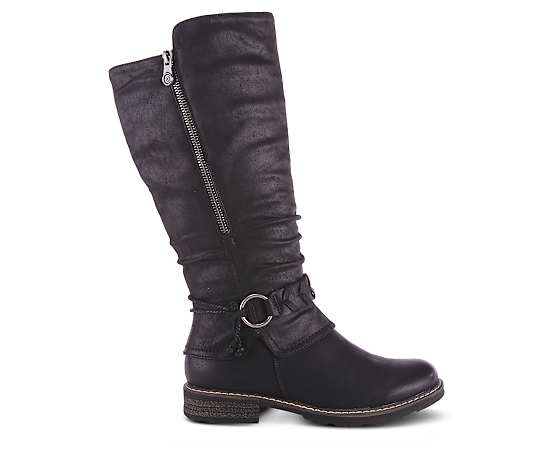 Patrizia Women's Kabuta Mid-Calf Boots with Decorative Buckle and Stretch Gusset - Black