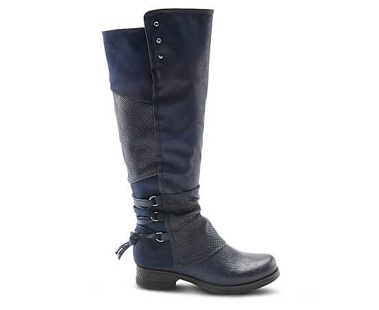 Patrizia Women's Maxie Back Lace Detail Faux Fur Lined Tall Boot - Navy