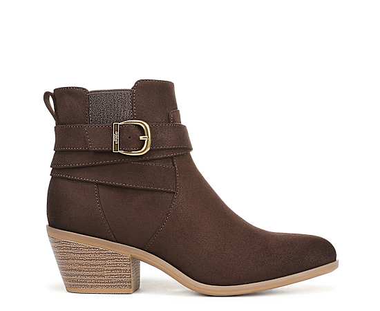 Dr. Scholl's Women's Collins Block Heel Short Boot Dark Umber Microsuede DRSCH Leather 9.0 M