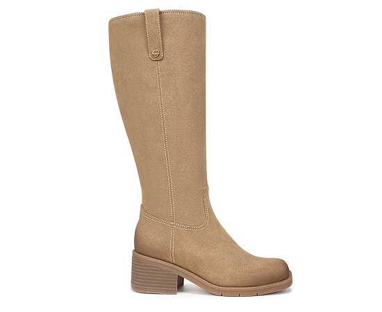 Dr. Scholl's Women's Joplin Square Toe Block Heel Riding Tall Boots - Sand Brown Faux Leather